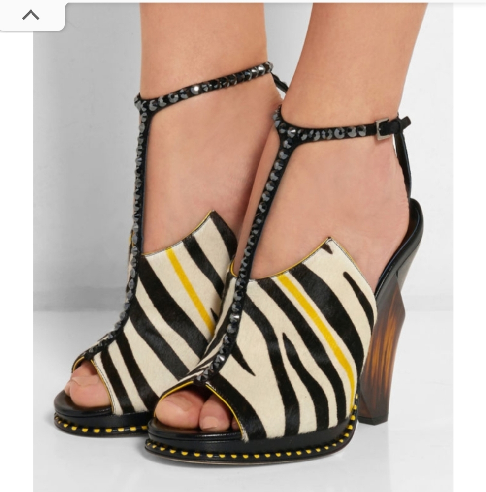 Jimmy Choo Zebra Print Heels with Yellow Accents